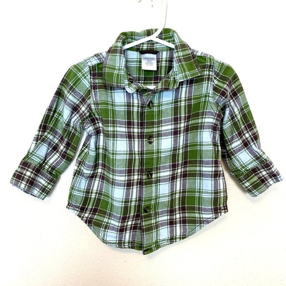 Gymboree Other - Gymboree Boys 12-18 months Shirt Flannel Long Sleeve Button Up Plaid Green Top